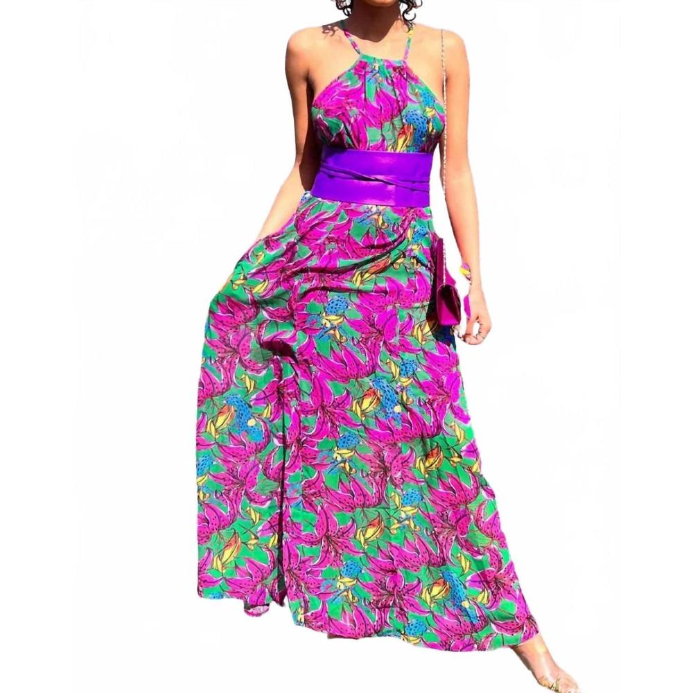 NEW DIVA USA sibella maxi chiffon dress in floral cheetah